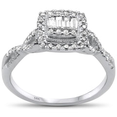 DIAMOND CLOSEOUT! .36ct G SI 14K White Gold Baguette & Round Diamond Engagement Ring Size 6.5