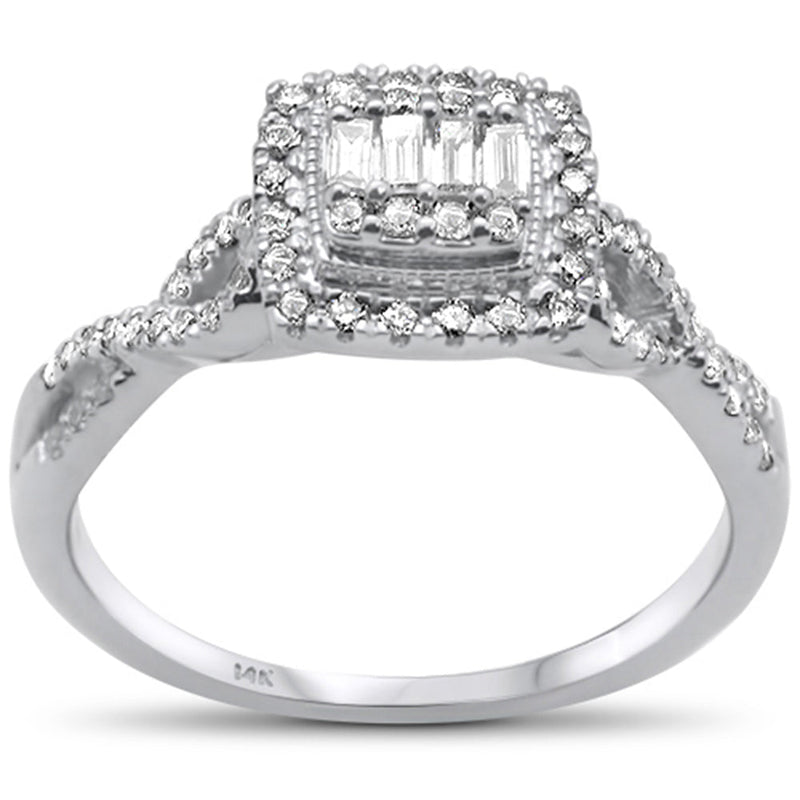 DIAMOND CLOSEOUT! .36ct G SI 14K White Gold Baguette & Round Diamond Engagement Ring Size 6.5