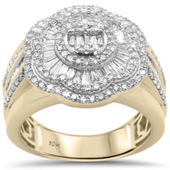 DIAMOND CLOSEOUT! 1.51ct G SI 10KT Yellow Gold Baguette & Round Diamond Men's Ring Size 6.5
