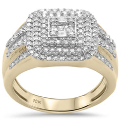 DIAMOND CLOSEOUT!  1.00ct G SI 10KT Yellow Gold Baguette & Round Diamond Men's Ring Size 10
