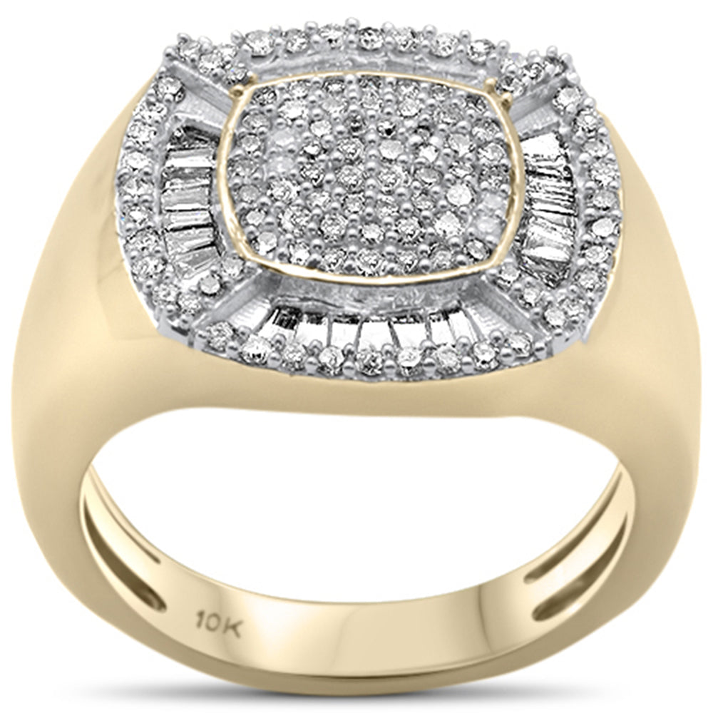 DIAMOND CLOSEOUT! 1.03ct G SI 10KT Yellow Gold Baguette & Round Diamond Men's Ring Size 10