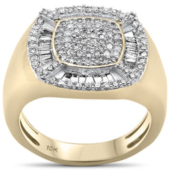 DIAMOND CLOSEOUT! 1.03ct G SI 10KT Yellow Gold Baguette & Round Diamond Men's Ring Size 10