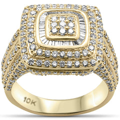 DIAMOND CLOSEOUT!  2.60ct G SI 10K Yellow Gold Baguette & Round Diamond Men's Ring Size 10