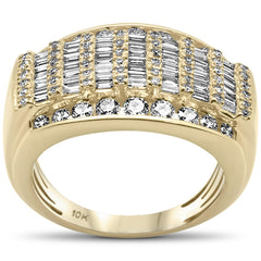 DIAMOND  CLOSEOUT! 2.01ct G SI 10K Yellow Gold Baguette & Round Diamond Men's Ring Size 10