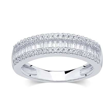 SPECIAL! .44ct G SI 14K White Gold Baguette & Round Diamond Ring Band Size 5.75