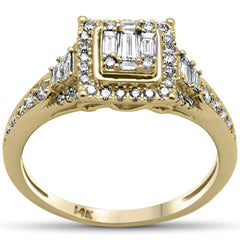 DIAMOND CLOSEOUT! .54ct G SI 14K Yellow Gold Round & Baguette Diamond Engagement Ring Size 6.5