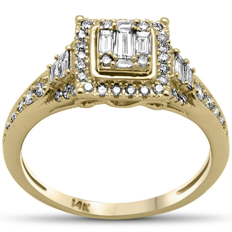 DIAMOND CLOSEOUT! .54ct G SI 14K Yellow Gold Round & Baguette Diamond Engagement Ring Size 6.5