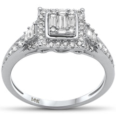 DIAMOND CLOSEOUT! .50ct G SI 14K White Gold Round & Baguette Diamond Engagement Ring Size 6.5