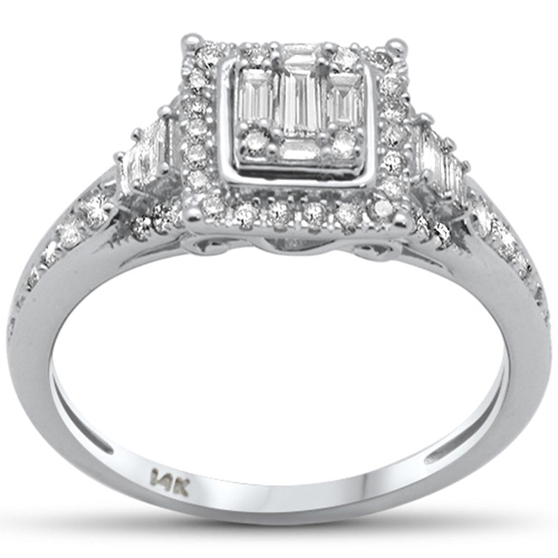 DIAMOND CLOSEOUT! .50ct G SI 14K White Gold Round & Baguette Diamond Engagement Ring Size 6.5