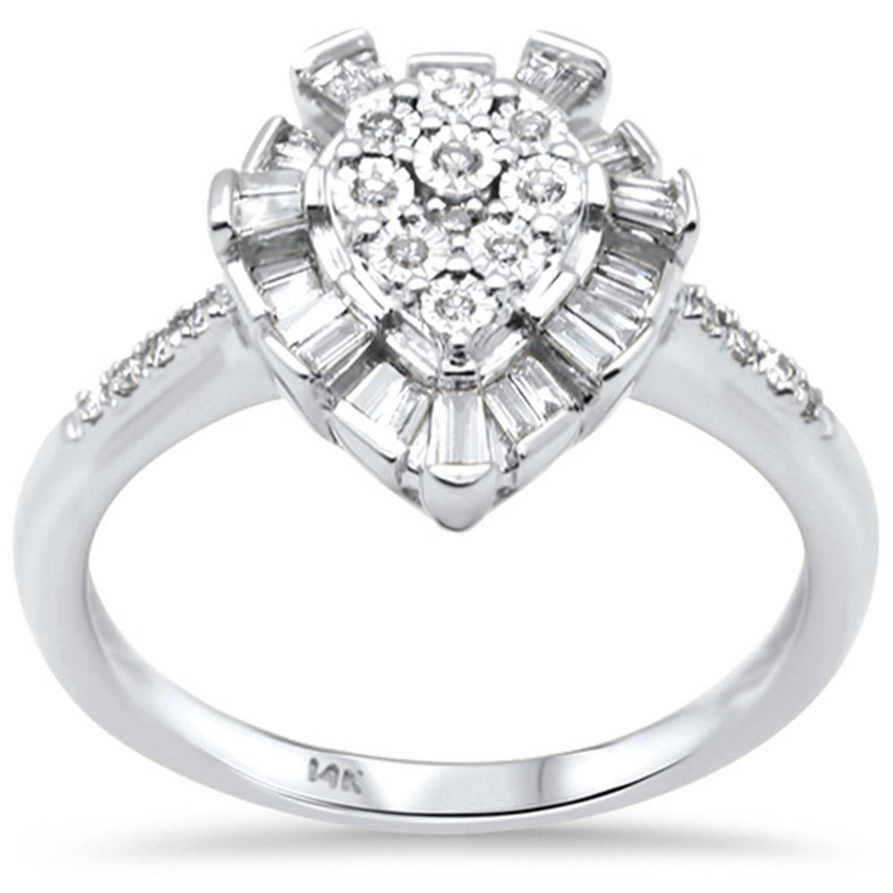 DIAMOND CLOSEOUT! .26ct G SI 14K White Gold Diamond Pear Shaped Round & Baguette Ring Size 6.5