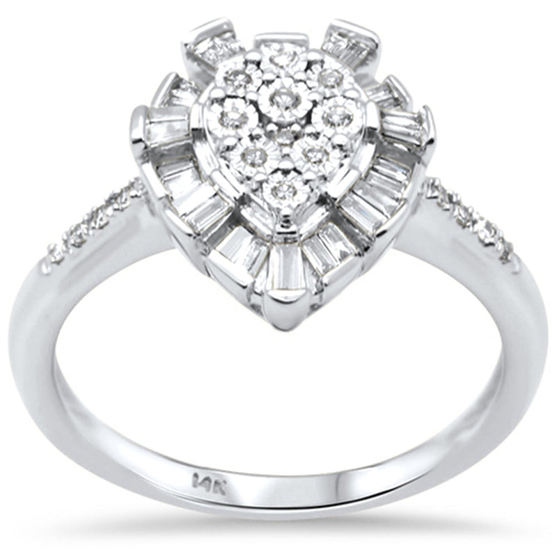 DIAMOND CLOSEOUT! .26ct G SI 14K White Gold Diamond Pear Shaped Round & Baguette Ring Size 6.5