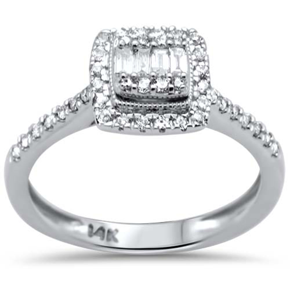 DIAMOND CLOSEOUT! .38ct G SI 14K White Gold Diamond Round & Baguette Engagement Ring Size 6.5
