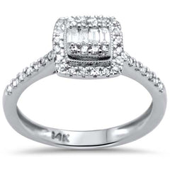 DIAMOND CLOSEOUT! .38ct G SI 14K White Gold Diamond Round & Baguette Engagement Ring Size 6.5