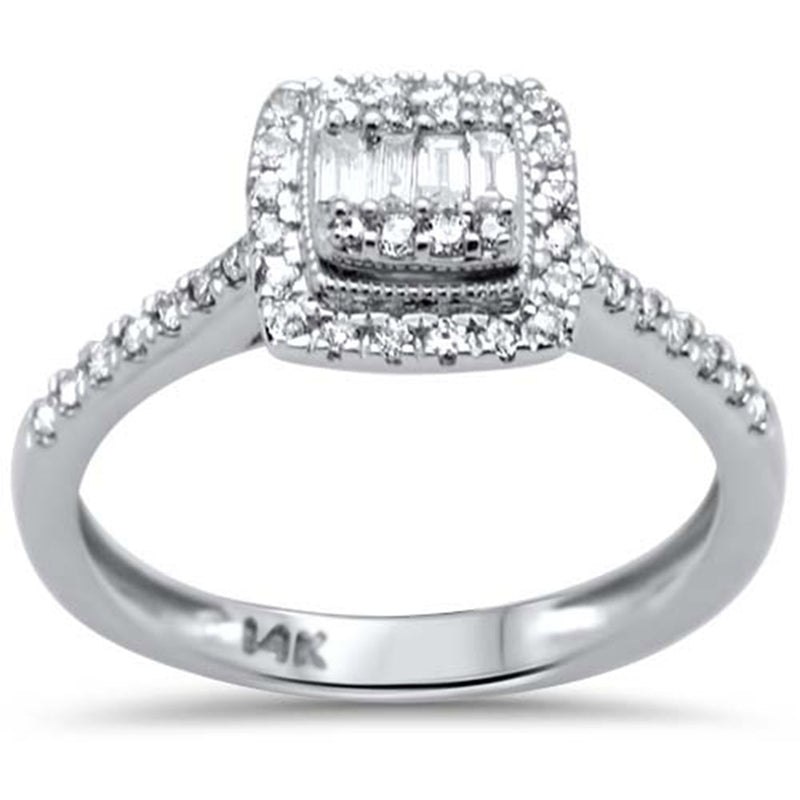 DIAMOND CLOSEOUT! .38ct G SI 14K White Gold Diamond Round & Baguette Engagement Ring Size 6.5