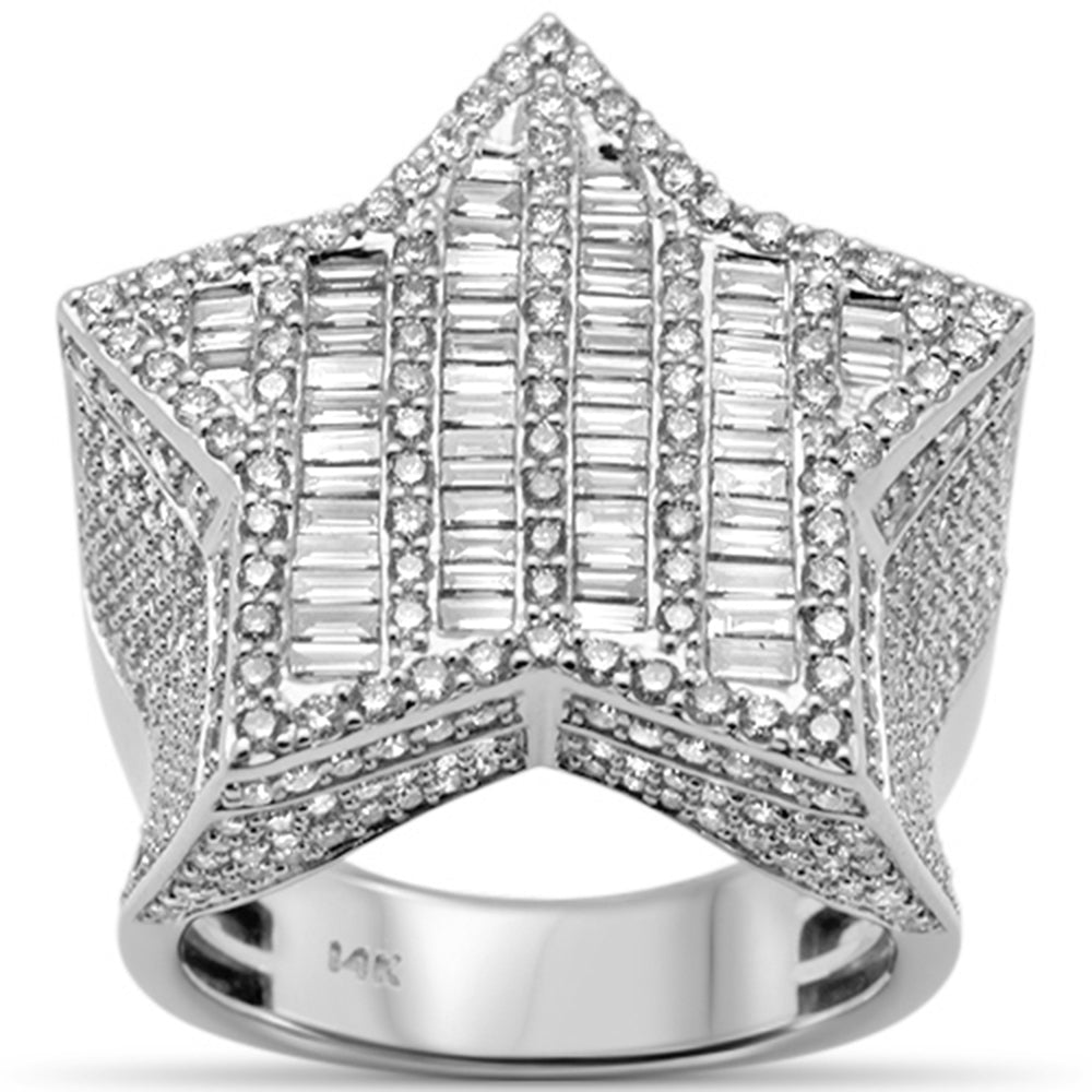 DIAMOND CLOSEOUT!  3.50ct G SI 14K White Gold Diamond Round & Baguette Star Shaped Hip Hop Ring Size 10