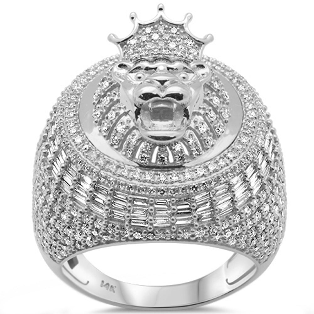 DIAMOND CLOSEOUT!  3.33ct G SI 14K White Gold Diamond Round & Baguette Lion Head Hip Hop Ring Size 10