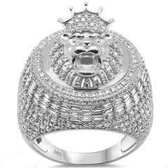 DIAMOND CLOSEOUT!  3.33ct G SI 14K White Gold Diamond Round & Baguette Lion Head Hip Hop Ring Size 10