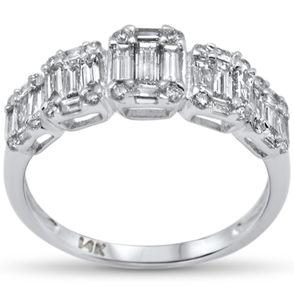 DIAMOND CLOSEOUT! .93ct G SI 14K White Gold Diamond Round & Baguette Engagement Ring Size 6.5