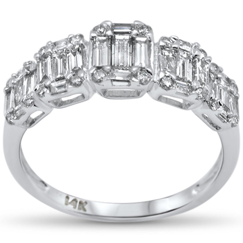 DIAMOND CLOSEOUT! .93ct G SI 14K White Gold Diamond Round & Baguette Engagement Ring Size 6.5