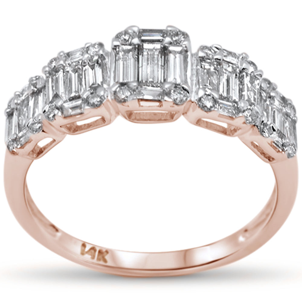 DIAMOND CLOSEOUT! .86ct G SI 14K Rose Gold Diamond Round & Baguette Engagement Ring Size 6.5