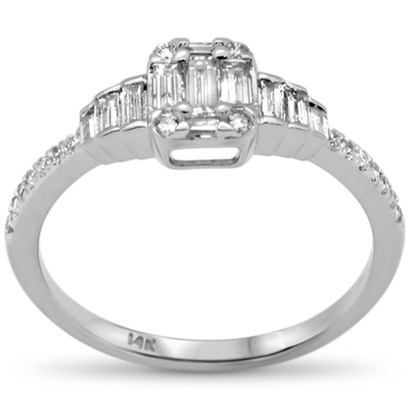 DIAMOND CLOSEOUT!  .49ct G SI 14K White Gold Diamond Round & Baguette Engagement Ring Size 6.5