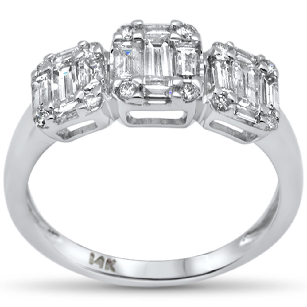 DIAMOND CLOSEOUT! .97ct G SI 14K White Gold Diamond Round & Baguette Engagement Ring Size 6.5