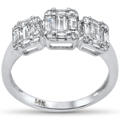 DIAMOND CLOSEOUT! .97ct G SI 14K White Gold Diamond Round & Baguette Engagement Ring Size 6.5