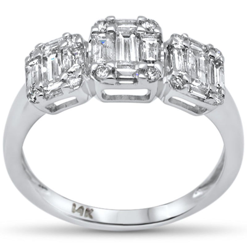 DIAMOND CLOSEOUT! .97ct G SI 14K White Gold Diamond Round & Baguette Engagement Ring Size 6.5