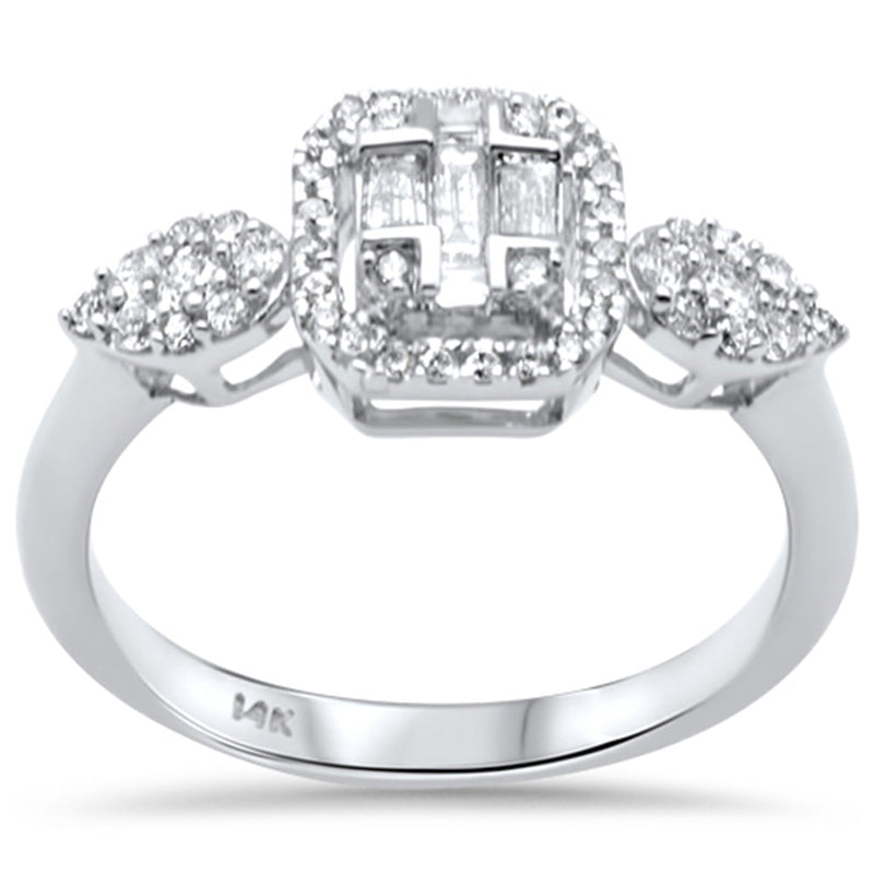 DIAMOND CLOSEOUT! .48ct G SI 14K White Gold Diamond Round & Baguette Engagement Ring