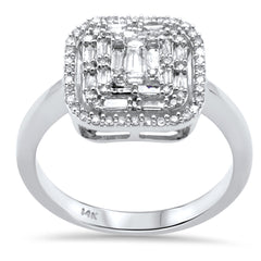 DIAMOND CLOSEOUT! .47ct G SI 14K White Gold Diamond Round & Baguette Engagement Ring Size 6.5