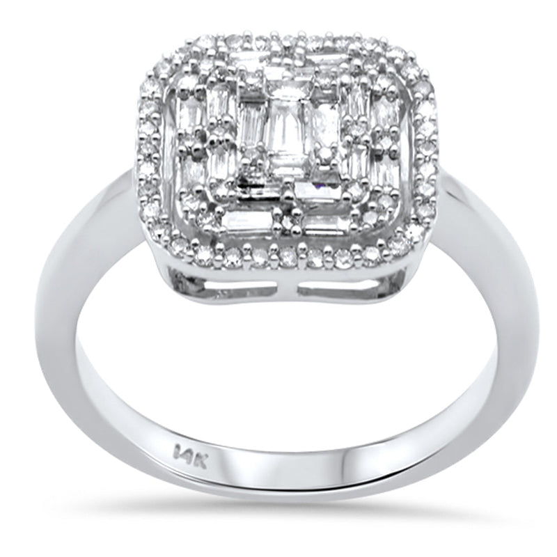 DIAMOND CLOSEOUT! .47ct G SI 14K White Gold Diamond Round & Baguette Engagement Ring Size 6.5