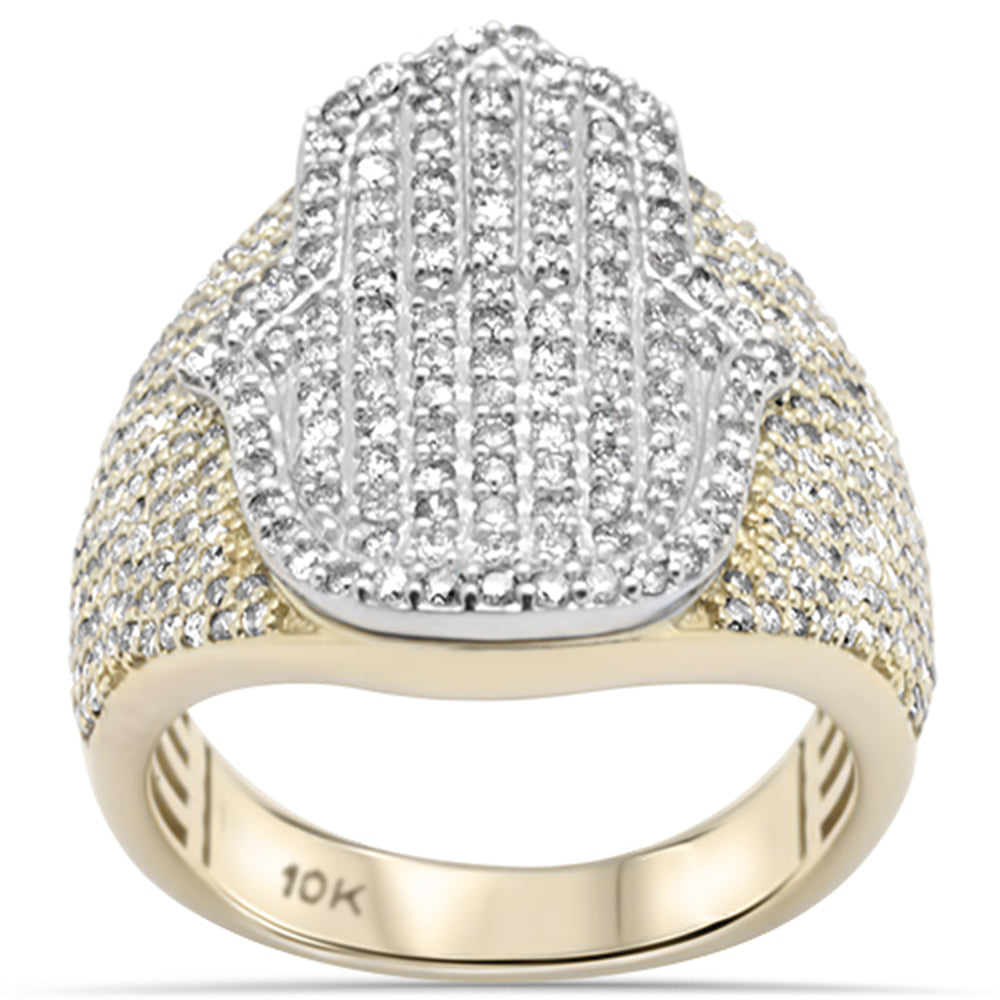 DIAMOND CLOSEOUT!  2.16ct G SI 10K Yellow Gold Hamsa Hip Hop Men's Diamond Ring Band Size 10