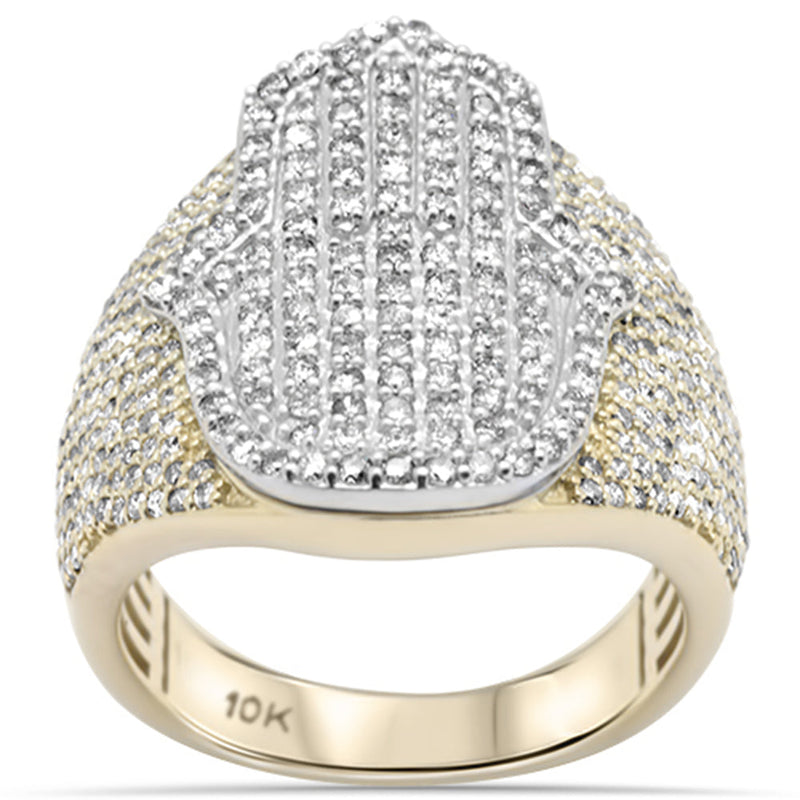 DIAMOND CLOSEOUT!  2.16ct G SI 10K Yellow Gold Hamsa Hip Hop Men's Diamond Ring Band Size 10
