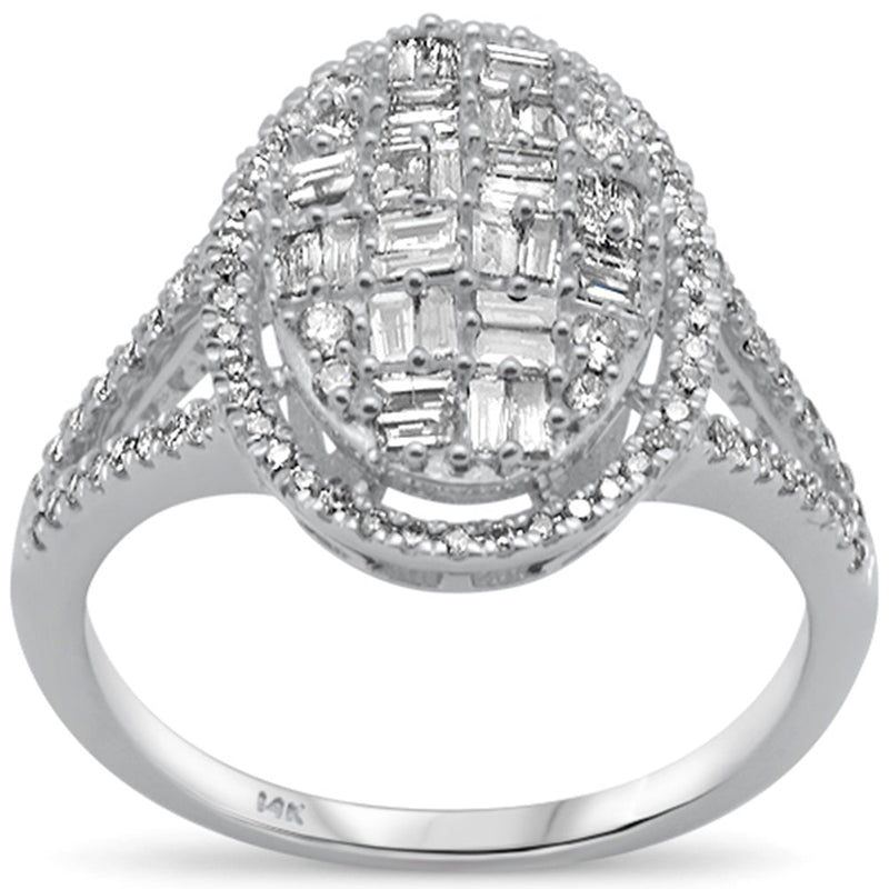 DIAMOND CLOSEOUT! .69ct G SI 14K White Gold Oval Shaped Round & Baguette Diamond Engagement Ring