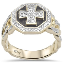 DIAMOND CLOSEOUT! .48ct G SI 10K Yellow Gold Black Enamel Cross Men's Ring Band