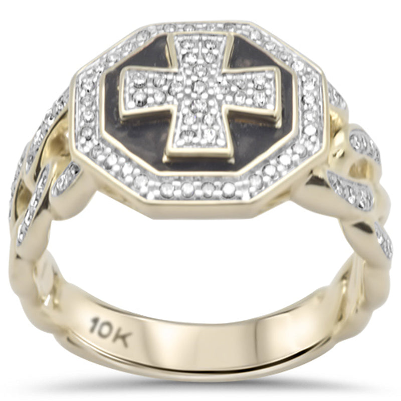 DIAMOND CLOSEOUT! .48ct G SI 10K Yellow Gold Black Enamel Cross Men's Ring Band