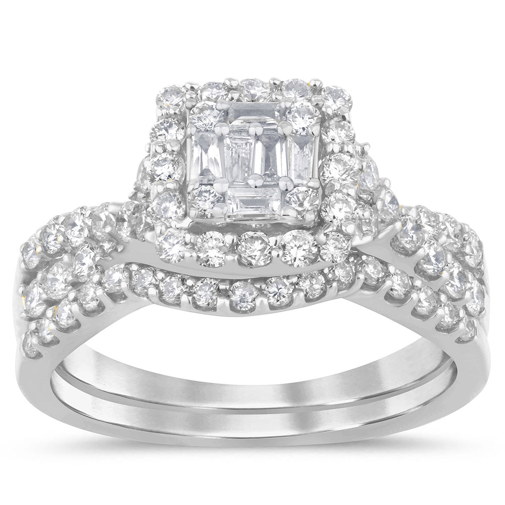 DIAMOND CLOSEOUT! .96ct G SI 14K White Gold Round & Baguette Diamond Engagement Ring