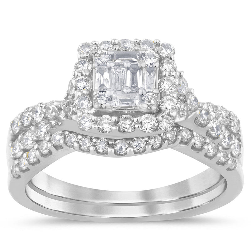 DIAMOND CLOSEOUT! .96ct G SI 14K White Gold Round & Baguette Diamond Engagement Ring