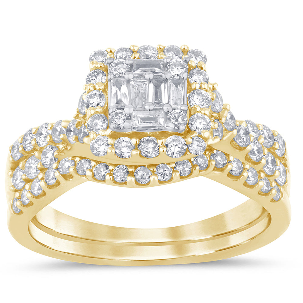 DIAMOND CLOSEOUT!  .99ct G SI 14K Yellow Gold Round & Baguette Diamond Engagement Ring