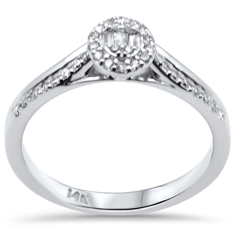 DIAMOND CLOSEOUT! .21ct G SI 14K White Gold Round & Baguette Diamond Engagement Ring