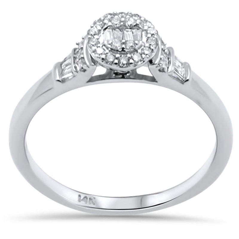 DIAMOND CLOSEOUT! .23ct G SI 14K White Gold Round & Baguette Diamond Engagement Ring