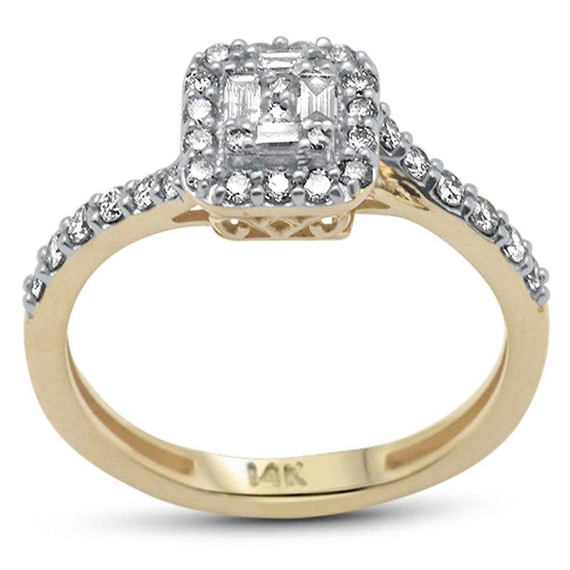 DIAMOND CLOSEOUT! .48ct G SI 14K Yellow Gold Round & Baguette Diamond Engagement Ring