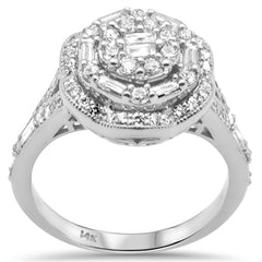 DIAMOND CLOSEOUT!  .97ct G SI 14K White Gold Round & Baguette Diamond Engagement Ring