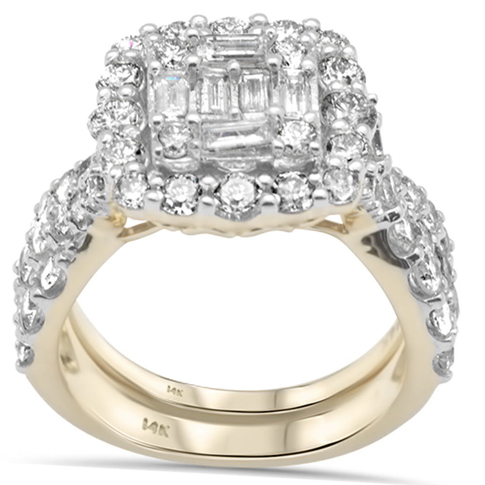 DIAMOND CLOSEOUT!  3.06ct G SI 14K Yellow Gold 2pcs Round & Baguette Diamond Engagement Ring