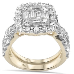 DIAMOND CLOSEOUT!  3.06ct G SI 14K Yellow Gold 2pcs Round & Baguette Diamond Engagement Ring
