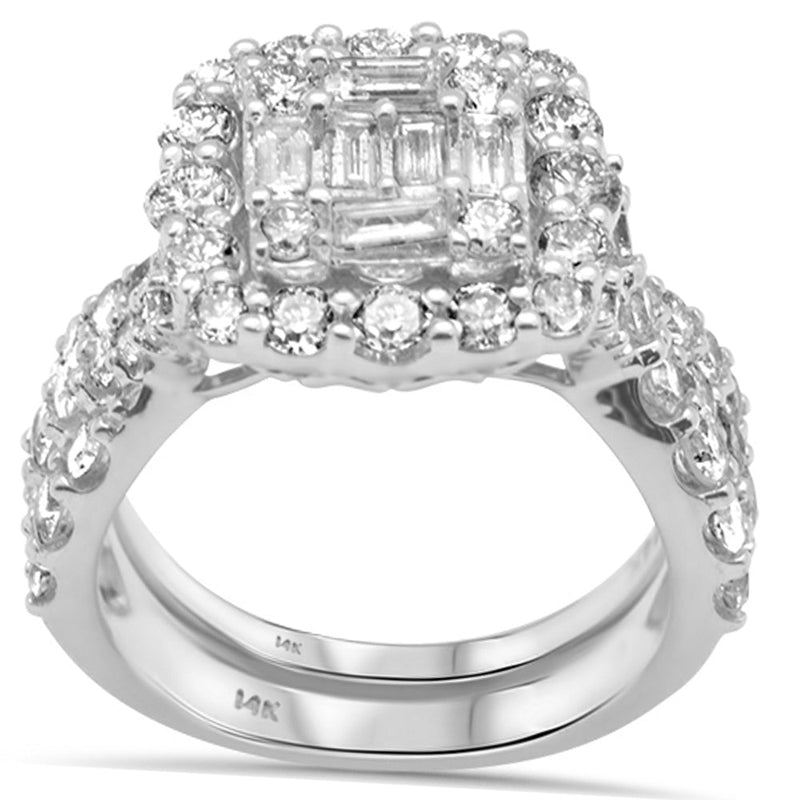 DIAMOND CLOSEOUT!  3.05ct G SI 14K White Gold 2pcs Round & Baguette Diamond Engagement Ring