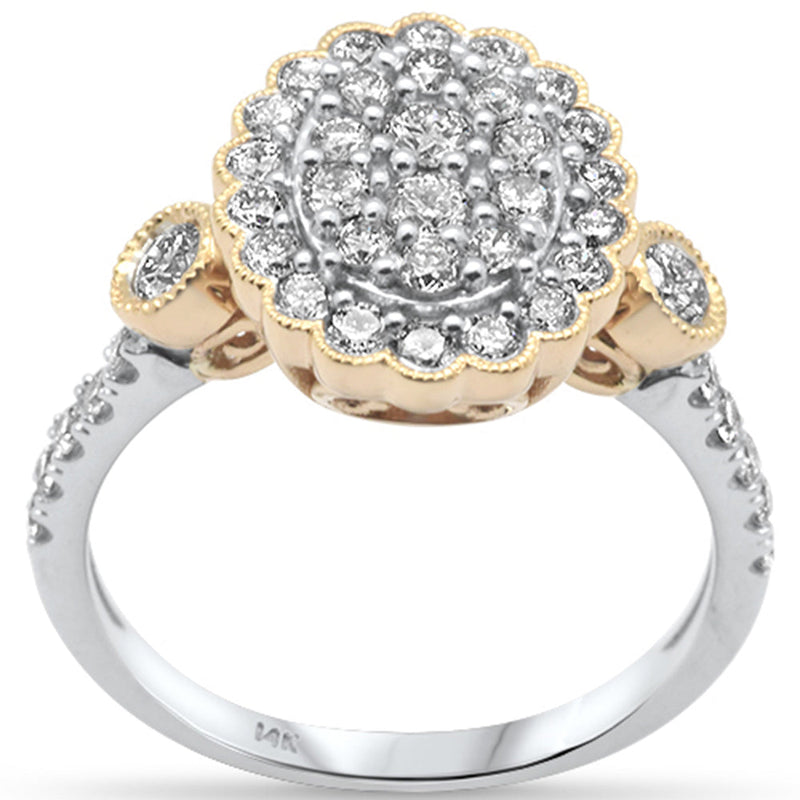 DIAMOND CLOSEOUT! .98ct G SI 14K White Gold/Yellow Gold Diamond Oval Flower Women's Ring Size 6.5