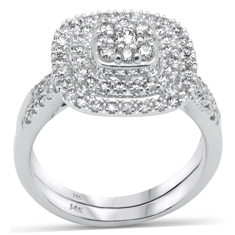 DIAMOND CLOSEOUT! .97ct G SI 14K White Gold Diamond Square Shaped Women's Ring Set Size 6.5