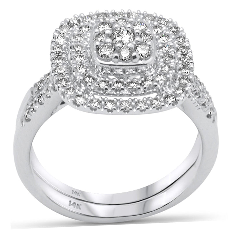 DIAMOND CLOSEOUT! .97ct G SI 14K White Gold Diamond Square Shaped Women's Ring Set Size 6.5