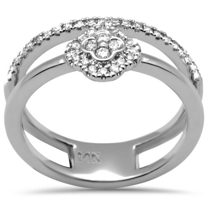 DIAMOND CLOSEOUT! .25ct G SI 14K White Gold Diamond Clover Flower Double Band Ring Size 6.5